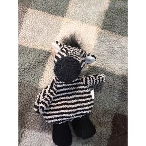 Russ Berrie Zebra Striped Plush Stuffed Animal Bean Bag Toy 4154 Black White